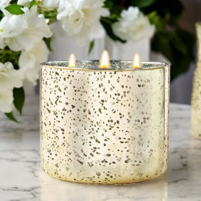 Midnight Moonflower Gold Mercury Glass Soy Wax Candle three wick