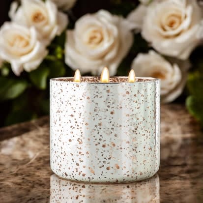 Twilight Rose Silver Mercury Glass Soy Wax Candle three wick