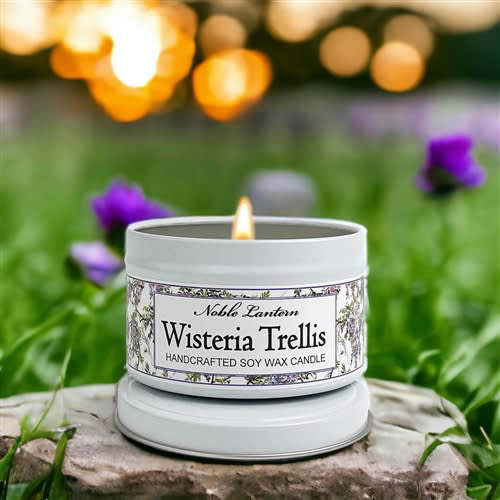 Wisteria Trellis White Tin Candle