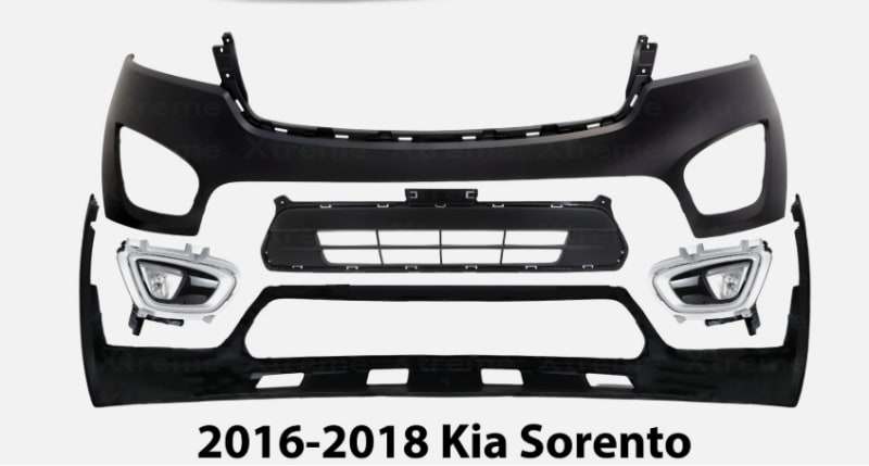 Front Bumper Cover Primed Plastic & Fog Lights Kit For 2016-2018 Kia Sorento