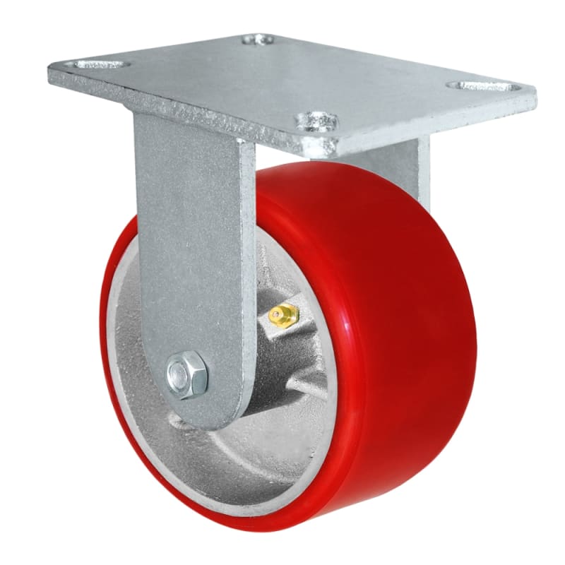 6" x 3" Heavy Duty Rigid Caster Red Polyurethane on Steel Wheel