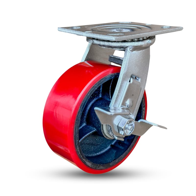 5" x 2" Swivel Caster with Brake Poly on Iron Wheel 1100 lbs Cap