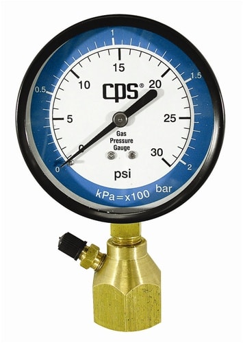 GT1 CPS Gauge, 3.5" Gas, 0-30 Psi, 3/4" Bell, Valve