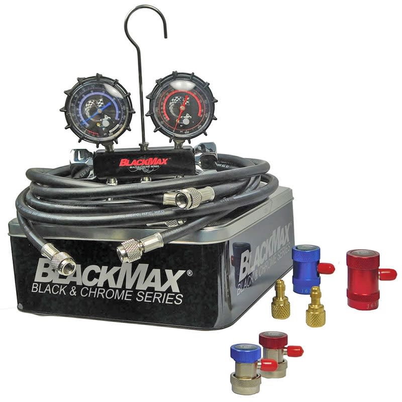MAID8QDL CPS BlackMax™ Series Automotive Manifold R-134A / R-1234YF 2 1/2" Gauges 8' Hoses Manual Couplers