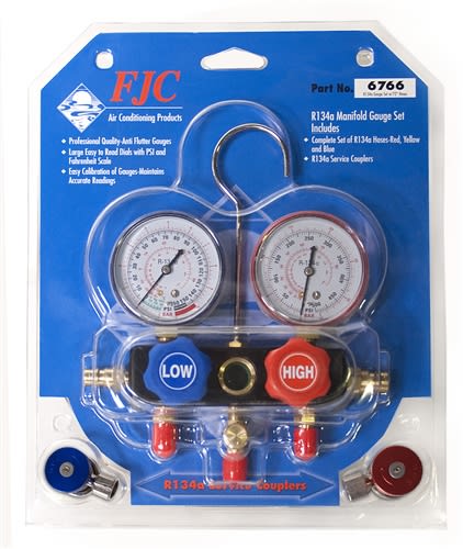 6766 FJC Inc. R134a Aluminum Manifold w/ 72" Hoses - Manual Couplers