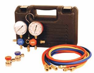 6799 FJC Inc. Heavy Duty Gauge Set with 10' Red and Blue Hoses, 8' Yellow Hose and 80mm Gauges - Manual Couplers in Plastic Case (Each)