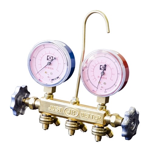 22500 JB Industries Patriot 2 Valve Brass Manifold R-410A with 2-1/2" Gauges and No Hose Set 22500 JB Industries Patriot 2 Valve Brass Manifold R-410A with 2-1/2" Gauges and No Hose Set
