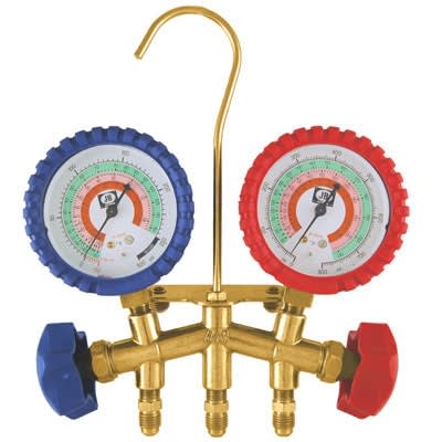 M2-22231 JB Industries Standard Brass Manifold R-22/R-404A/R-410A 80mm Gauges and CCLE 60" Hoses