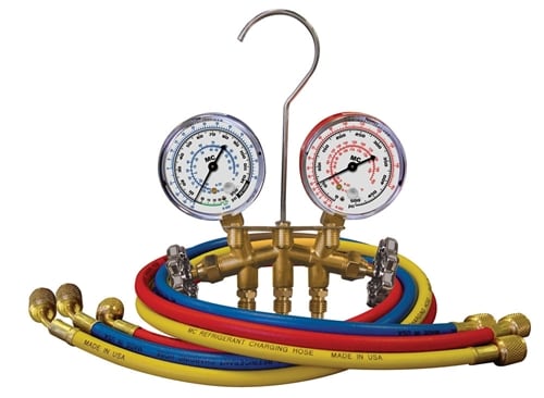 33661-MRG Mastercool Brass Manifold Metric Gauge Set 152Cm Hoses 63mm W/ Gauge Protectors