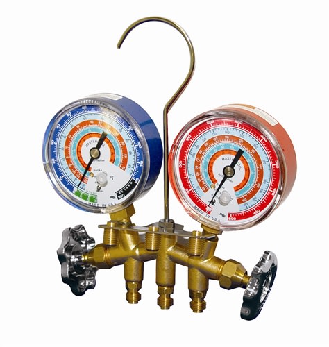 56361 Mastercool 2-Way Brass Manifold Gauge Set R404A R407C R507A R134A W/4-60" Ball Valve Hoses 3 1/8"