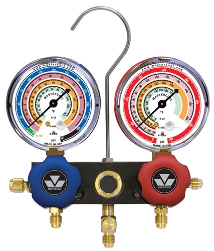 57336-J Mastercool 2-Way Aluminum Manifold Gauge Set R410A 36" (92Cm) Ball Valve Hoses 1/2-20 UNF Fittings 3 1/8"