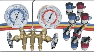 84172 Mastercool 2-Way Brass Manifold Gauge Set R134A 72" Hoses Manual Couplers 3 1/8"