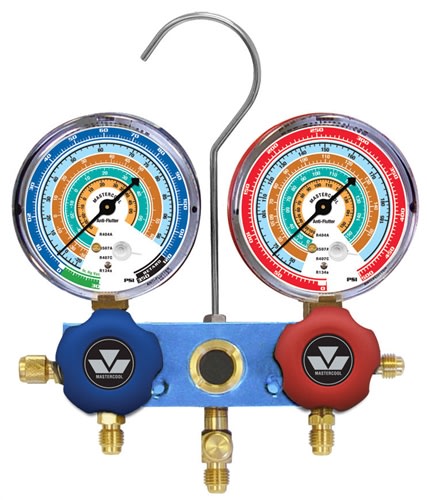 88472-G Mastercool 2-Way Aluminum Manifold Gauge Set R134A 72" Hoses w/ E-Z Snap™ Couplers and 2 1/2" W/ Gauge Protectors