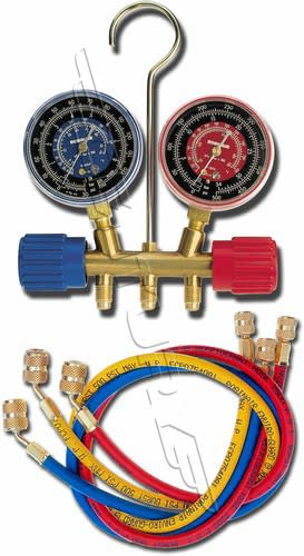 40153 Robinair 1/4 Flare Side Wheel Two Way Brass Manifold Set R22/134a With 36in. Standard Hoses