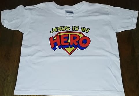 100% cotton kid's crew neck white Jesus Is My Hero tee