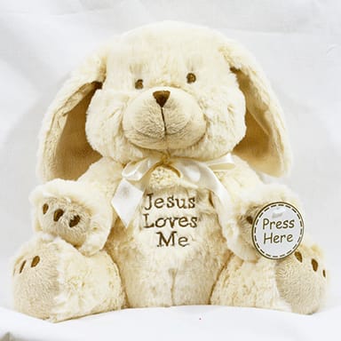 Plush Jesus Loves Me stuffed dog
