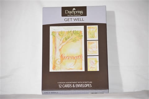 Get Well cards featuring four designs. Three each Strength, Healing, Comfort and Hope cards with encouraging scriptures.