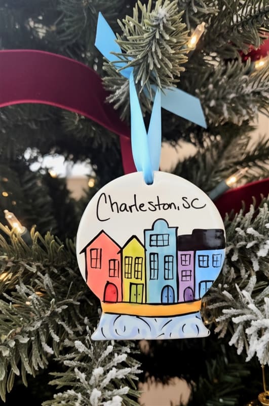 Charleston Snow Globe Rainbow Row Ornament