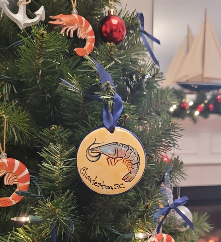 Charleston Shrimp Ceramic Ornament