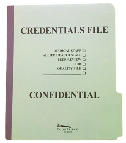 Credentialing - Pressboard<br/>Printed<br/>Top Tab<br/>Top Fastener