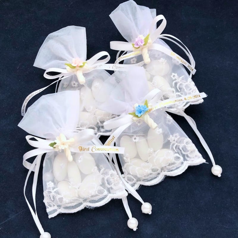 Pearl-Sequin Pouch Favor with Cross