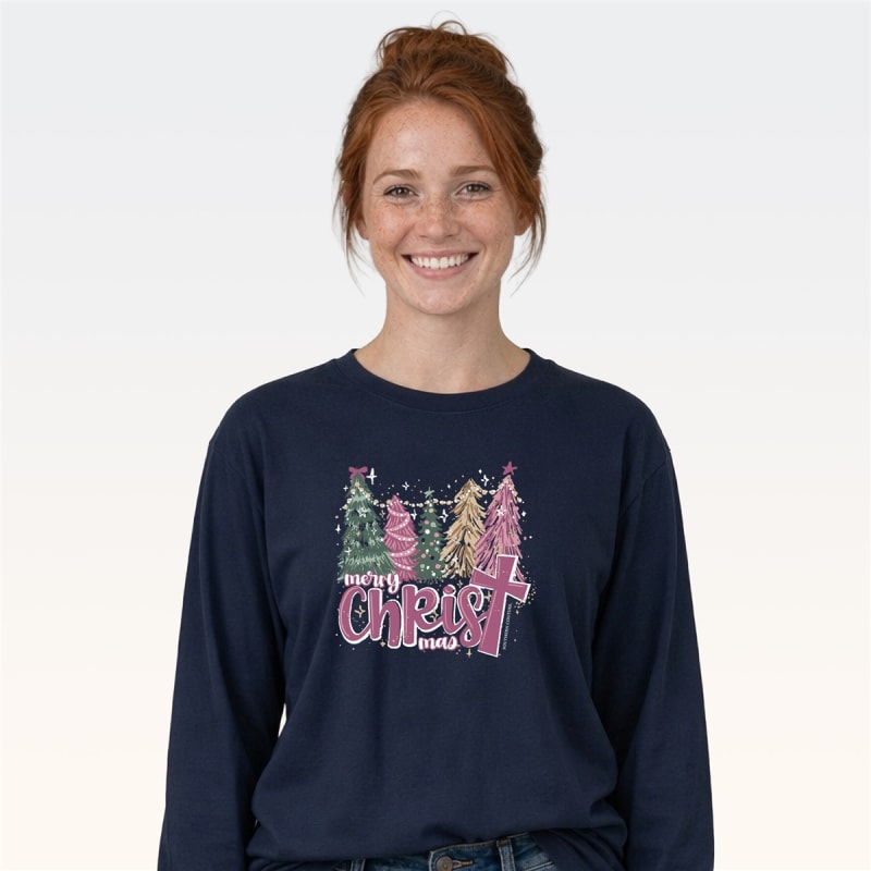 SC Soft Merry Christmas Trees on LS - Navy