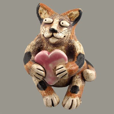 Spotted Cat with Heart Statue