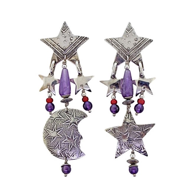 Tabra Sterling Silver Moon Amethyst Post Earrings