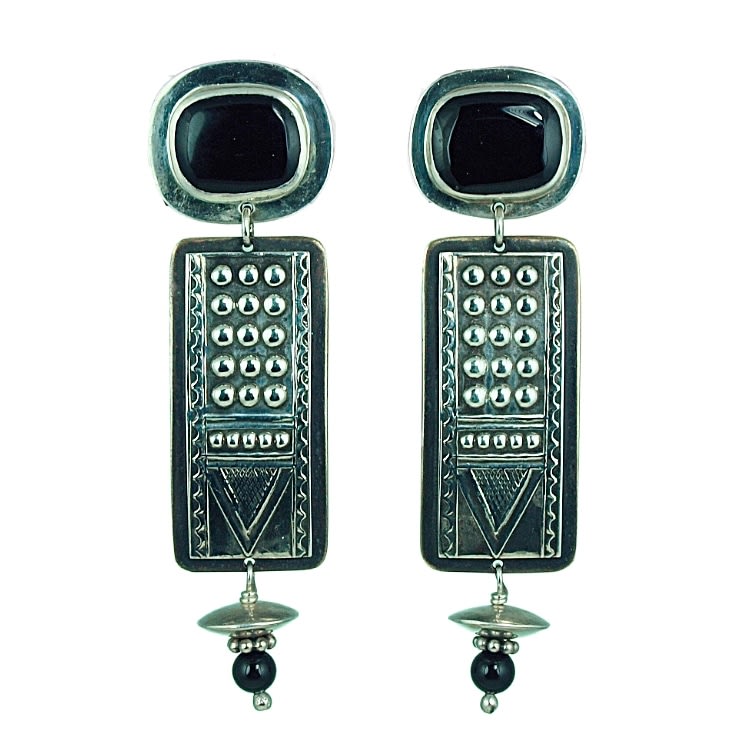 Tabra Sterling Silver Black Onyx, Bronze Post Earrings