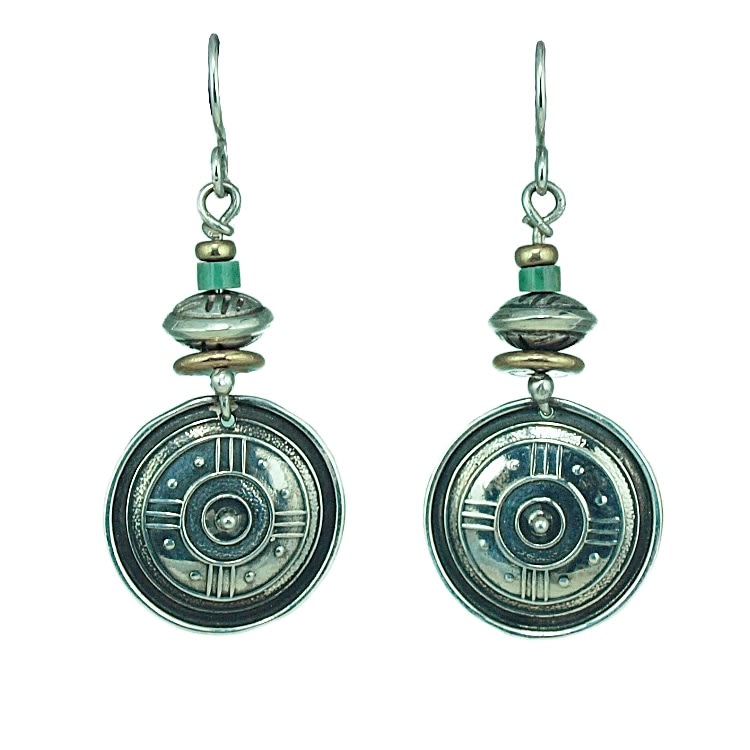 Tabra Sterling Silver Tribal Emboss, Turquoise, Heishi Earrings