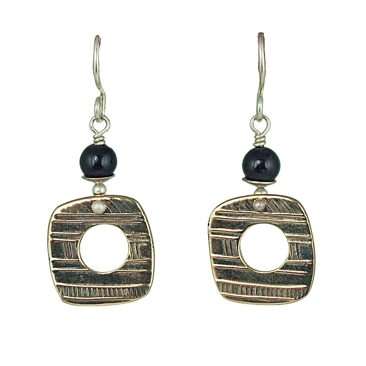 Tabra Sterling Onyx, Brass Earrings