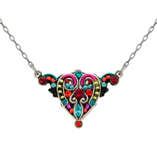 Firefly Filigree Heart Pendant Necklace in Multicolor