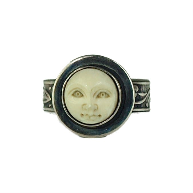 Tabra Carved Bone Face Tribal Band Ring