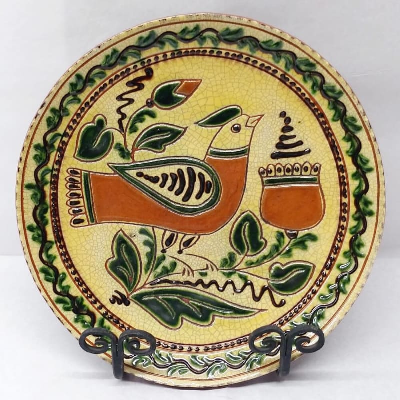 Sgraffito Bird and Flowers Plate (MTO) $105