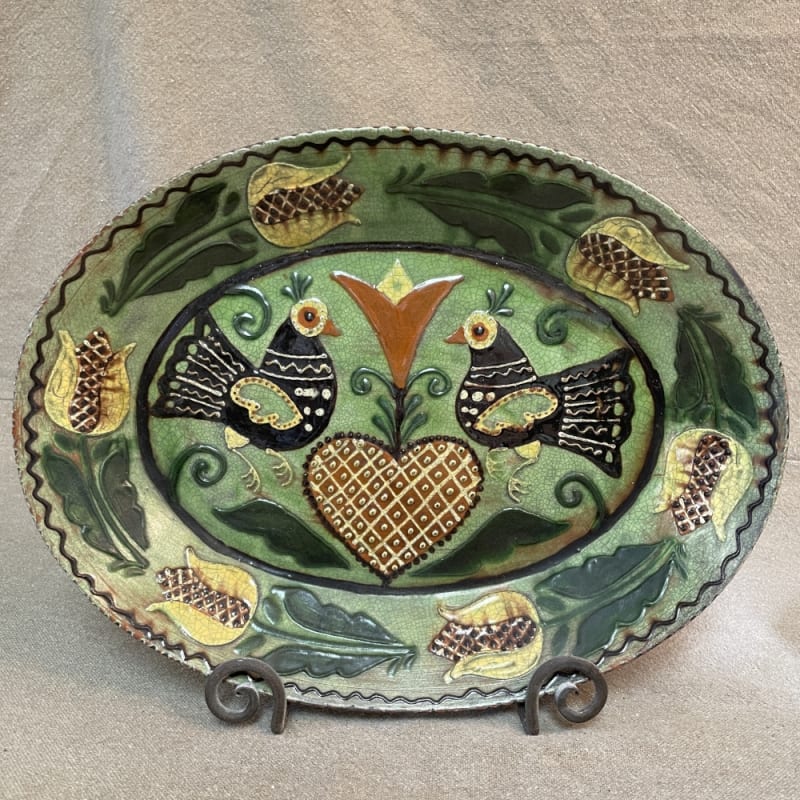 Folk Art Bird Deep Oval Platter (MTO) $255