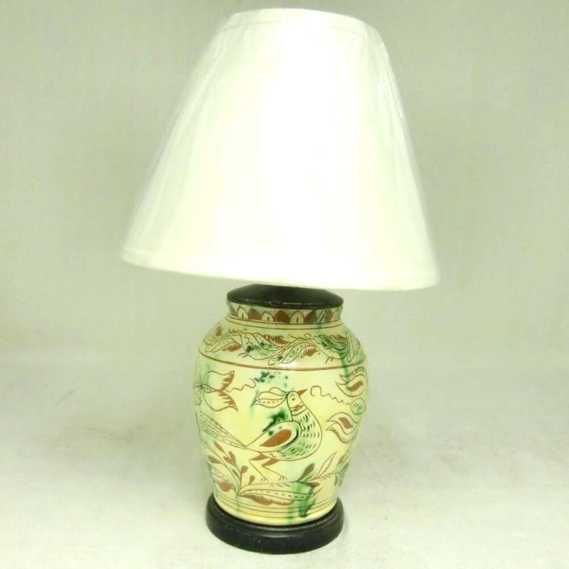 Sgraffito Bird and Tulips Lamp (MTO) $355