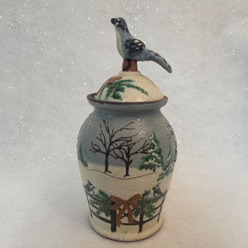 Winter Blue Jay Pot with Lid (MTO) $175