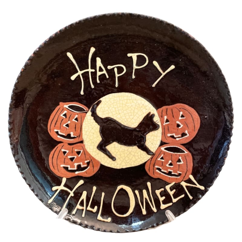 Happy Halloween Plate with Black Cat (MTO) $105