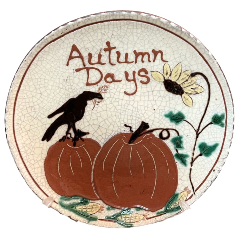 Autumn Days Crow on Pumpkin Plate (MTO) $65