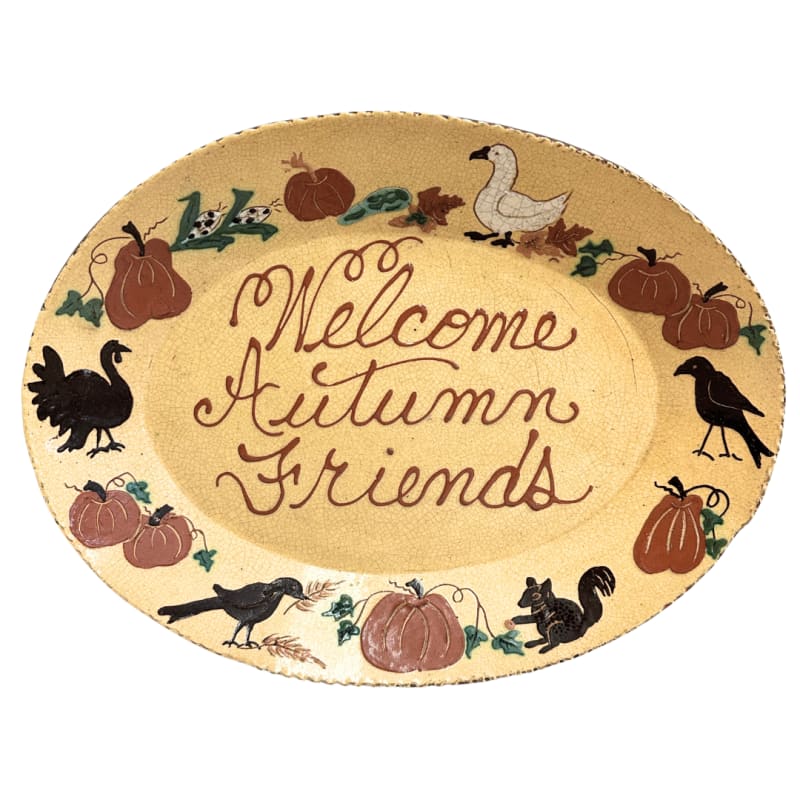 Welcome Autumn Friends Platter with Pumpkin Border (MTO) $225