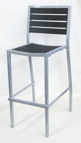 Outdoor Synthetic Teak Restaurant Barstool in Silver Aluminum Frame Outdoor Synthetic Teak Restaurant Barstool in Silver Aluminum Frame