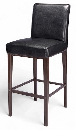 Black Upholstered Wood Grain Finish Bar Stool with Black Textured Vinyl Padded Seat Black Upholstered Wood Grain Finish Bar Stool with Black Textured Vinyl Padded Seat