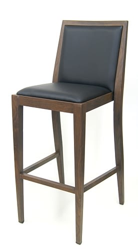 Walnut Aluminum Wood Grain barstool with Black Vinyl Upholstery-Commercial Restaurant  Dining