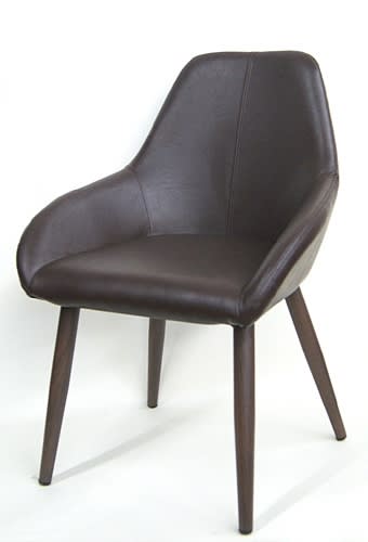 Dark Brown Vinyl Upholstered Lounge Arm Chair – Walnut Wood Grain Metal Legs Dark Brown Vinyl Upholstered Lounge Arm Chair – Walnut Wood Grain Metal Legs
