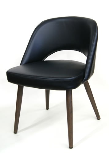 Black Upholstered Seat & Back; 2" thick seat, and Walnut Grain Metal Legs,