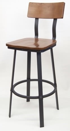 Industrial Walnut Wood Bar Stool w/ Black Metal