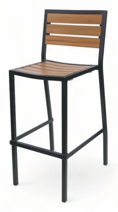 Teak Natural w/Black Streaks Black Frame Restaurant  Bar Stools