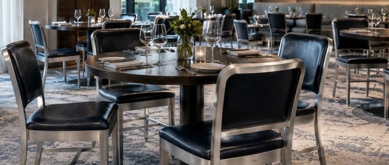 Navy Classic Upholstered Aluminum Restaurant Dining Chair | Commercial Hospitality Seating Navy Classic Upholstered Aluminum Restaurant Dining Chair | Commercial Hospitality Seating
