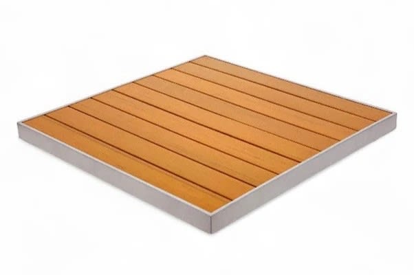 Natural Synthetic Teak Table Top with Silver Edge | Outdoor Dining