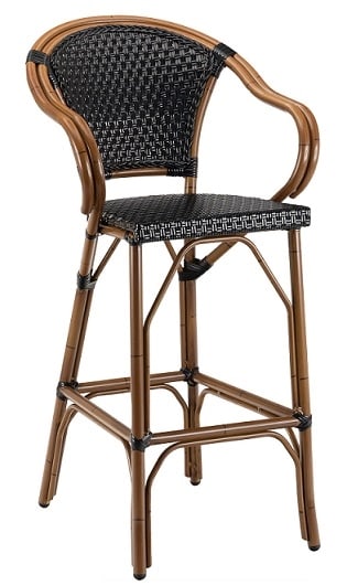 Rattan Black Bar Stool w/ Back